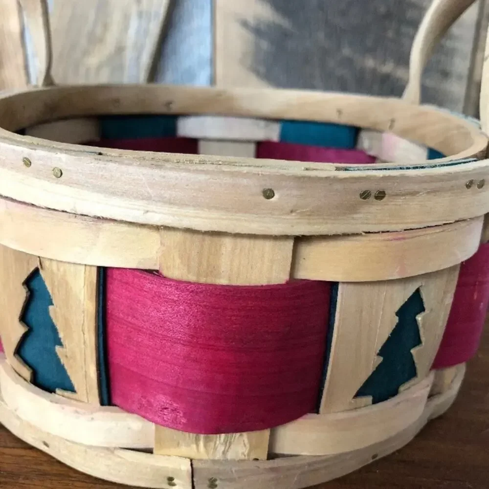 Split Oak Christmas Round Basket Double Handles‎ 7-1/2